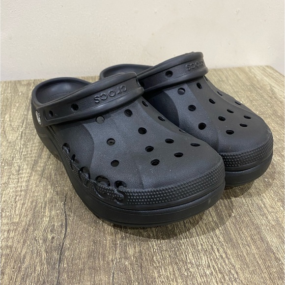 Crocs Unisex Black Rubber Slip-On Baya Platform Lined Clog Sandals W9 - Like New - Picture 4 of 8